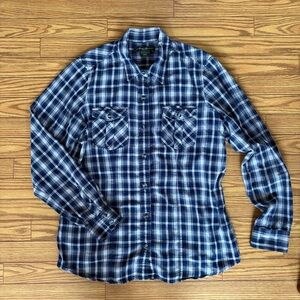 Eddie Bauer navy blue plain flannel cotton button up size medium
